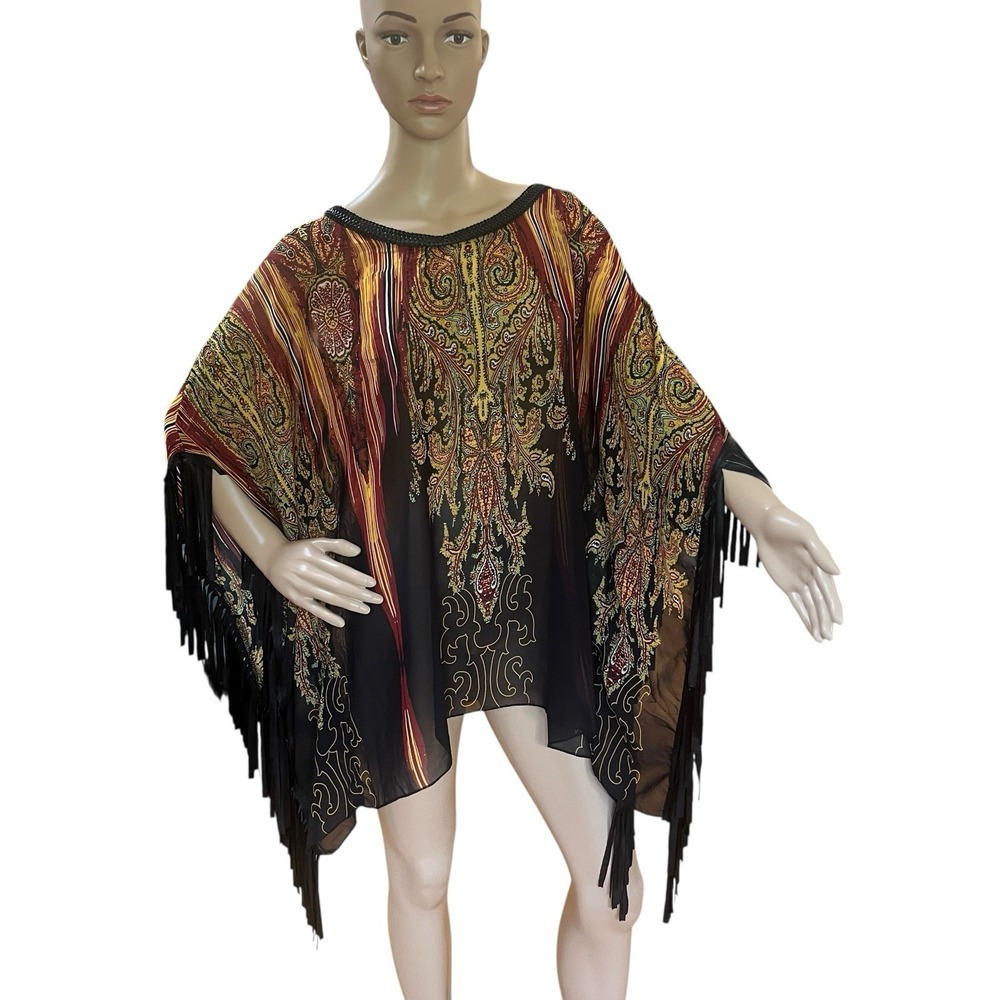 Seventh Avenue Blouse Sz 1X Fringe Sleeves Beachy Hippie Vacation Boho Plus Size - Picture 5 of 9